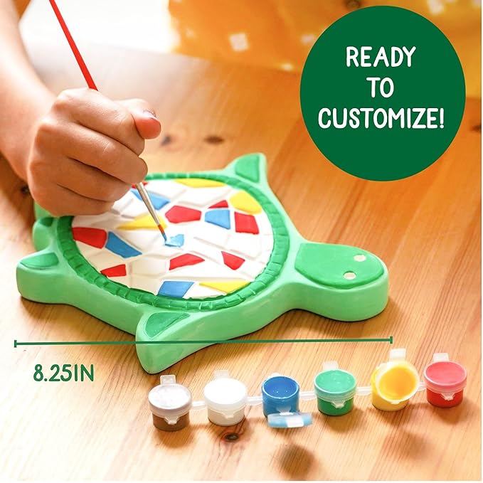 Creative Roots Mosaic Turtle DIY Stepping Stone Kit, Includes Ceramic Stone & 6 Vibrant Paints for Kids Ages 8+-CubbioJoy