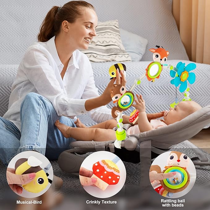 Adjustable Arch Bassinet Toys for Infant & Toddlers, Stroller Arch, Baby Crib Toys with Fascinating Hanging for Stimulating Baby’s Senses and Developing Motor Skills-CubbioJoy