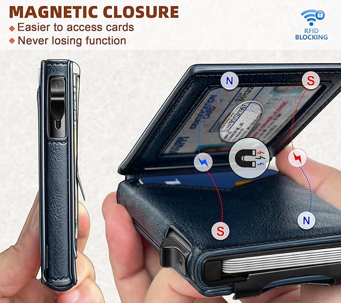 BULLIANT Men Wallet,Money Clip Wallet Slim For Gift Men 9Cards-Metal Credit Card Case in Magnetic Leather Flip-CubbioJoy