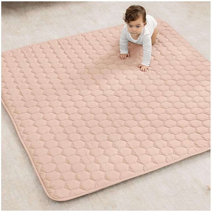 Comfy Cubs Square Kids Play Mat - 56 x 56 inches Soft Quilted Baby Floor Mat with Non-Slip Bottom - Plush Design for Toddlers' Playtime and Relaxation - Comfortable and Durable - Blush-CubbioJoy