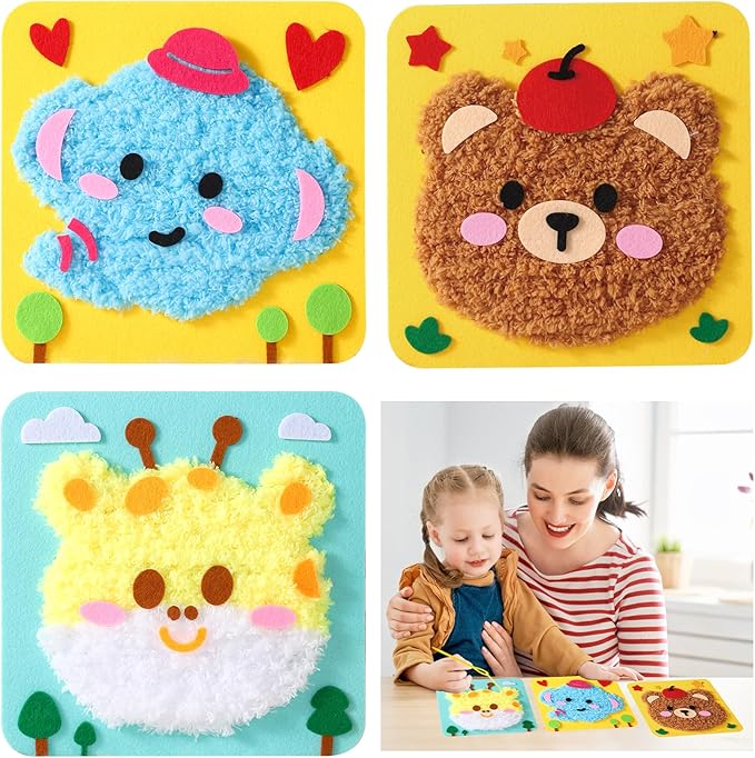 DIY Embroidery Doll Kit, Cartoon Animal Craft Sewing Kit for Kids, Felt Crafts, Beginner Sewing for Kids Ages 4-8 Plus - Helps Develop Fine Motor Skills (3PCS-Deer/Elephant/Bear)-CubbioJoy