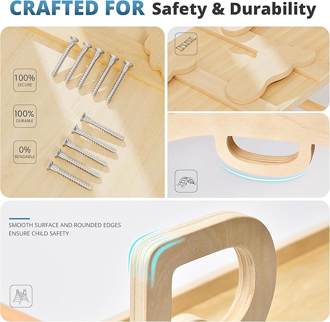 BlueWood 10-in-1 Pikler Triangle Set, Toddler Climbing Toys Indoor, Montessori Climber, Baby Jungle Gyms with Arch, Extra Rope Ladder & Footprint Balance Beam - Natural Rustic-CubbioJoy