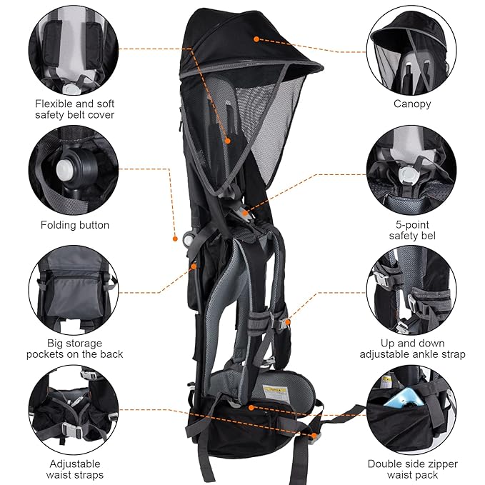 Baby Shoulder Carrier Baby Hiking Backpack Carrier with Rain Cover Sun Shade for Child Safe Backrest and Toddler Ergonomic Seat Holds 40 Pound for Children Between 6 Months-3 Years Old Babies-CubbioJoy