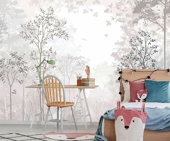 Beige Forest Wallpaper Woodland Wall Mural Large Wall Art for Bedroom Living Room Dining Room(Not Self-Adhesive)-CubbioJoy