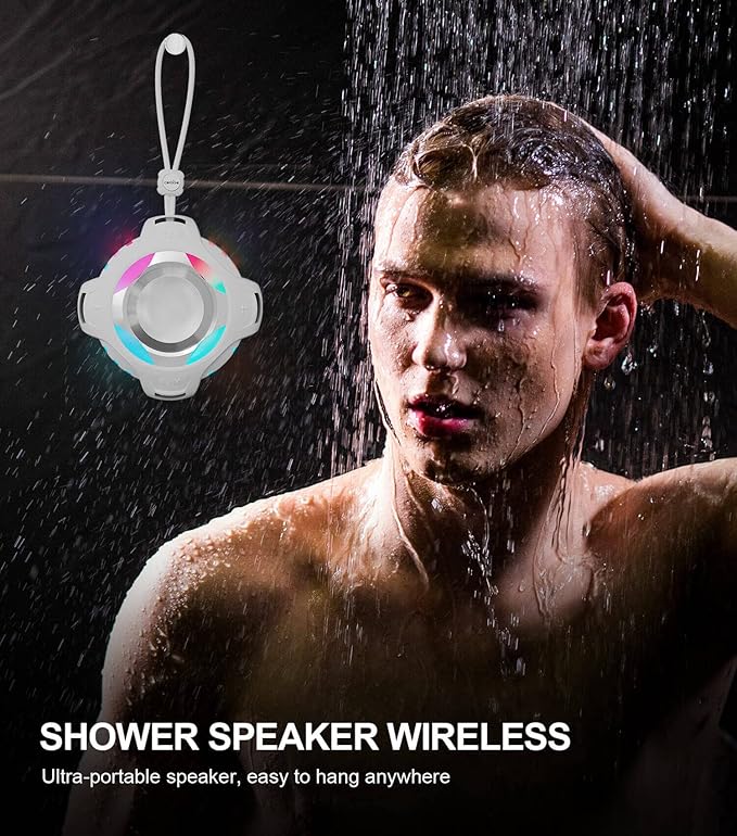 comiso Shower Bluetooth Speaker, IPX7 Waterproof Speaker with Multiple Light, Floating, Wireless Speakers with Punchy Bass and Loud HD Sound 2000mAh for Travel Beach Shower, Gift for Men, Women-CubbioJoy