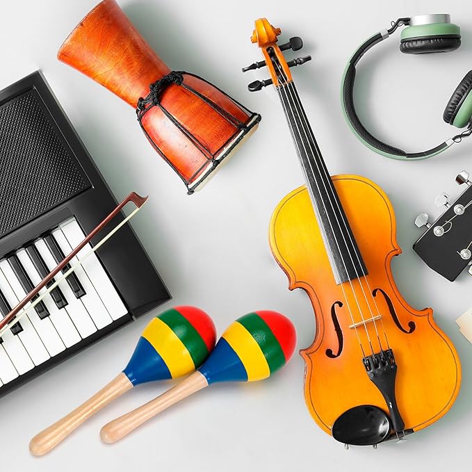 2 Pcs Maracas, Hand Percussion Rattles for Kids, Wooden Rumba Shaker Hand Musical Instruments with Clear Rhythm for Kids Adults Playing (Colorful)-CubbioJoy