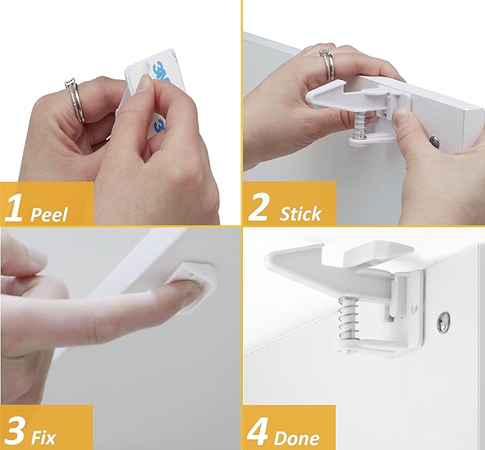 12 Pack Cabinet Locks Child Safety | Baby Safety Cabinet Locks NO Drilling 3M Adhesive Baby Proof Drawer Lock Child proofing cabinets latches for Kids Latch for Drawers & Door Child Safety Locks-CubbioJoy