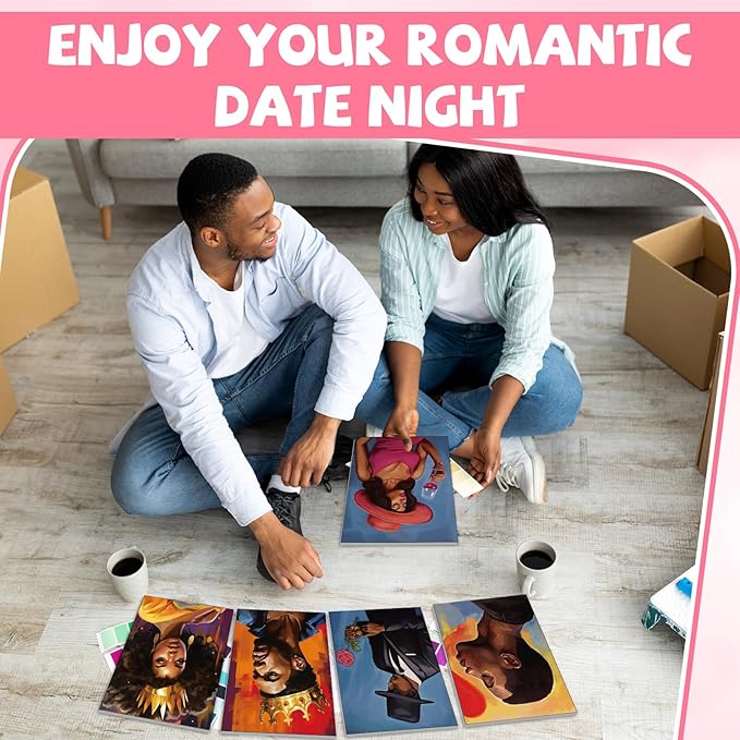 Blosssound 10 Set Pre Printed Canvas Pre Drawn Canvas Painting with Easel Kits 5" x 7" Outline Painting Panels for Beginners, DIY Craft Project, Party Favor, Home Decors(Couple)-CubbioJoy