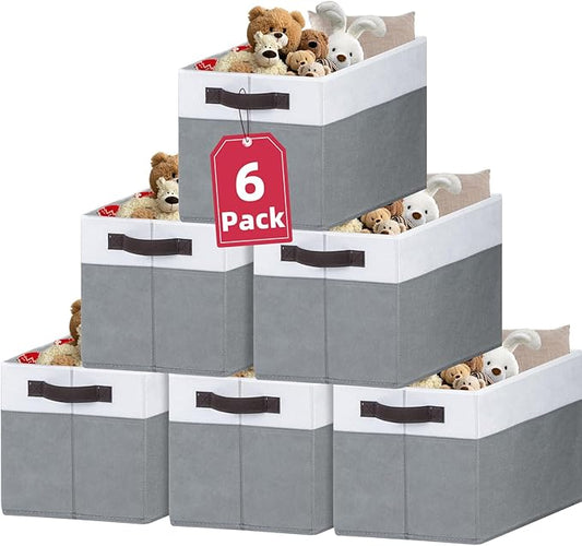 Criusia 6 Pack Clothes Bins for Organization - 16x12 Extra Large Storage Baskets for Shelves Closet Bedroom - Toy Storage Organizer Bins Boxes Cubes for Nursery - RV Apartment Essentials-CubbioJoy