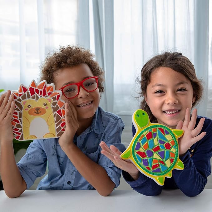 Creative Roots Mosaic Hedgehog Stepping Stone, Includes 7-Inch Ceramic Stone & 6 Vibrant Paints, DIY Garden Stepping Stone Kit for Kids Ages 6+-CubbioJoy