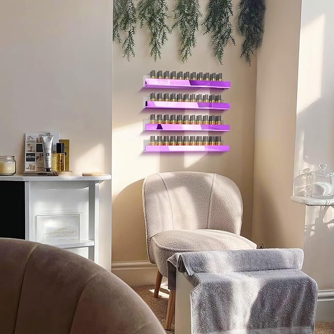 4 Pack 15 Inch Purple Reflective Acrylic Shelves, Purple Floating Shelves, Modern Sunglasses Essential Oil Picture Ledge Display Toy Storage Shelf-CubbioJoy