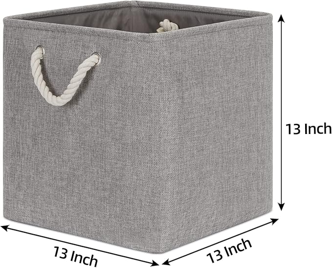 Bidtakay Grey Baskets Foldable Storage Cube Bins 13x13x13 Cube Storage Organizer Closet Set of 3 Fabric Storage Baskets for Home Office Large Baskets for Nursery Baby Toy Storage-CubbioJoy