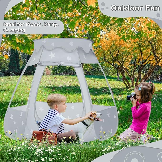 Baby Ball Pit for Toddler with 50 Balls, Kids Pop Up Play Tent for Girls, Princess Toys Gifts for Children Indoor & Outdoor Playhouse (Gray: Gray/White/Babyblue, 109x90cm/50 Balls)-CubbioJoy