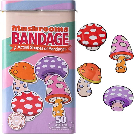 BioSwiss Bandages, Mushroom Shaped Self Adhesive Bandage, Latex Free Sterile Wound Care, Fun First Aid Kit Supplies for Kids and Adults, 50 Count-CubbioJoy