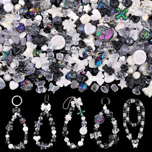 Assorted 170-230PCS Black Acrylic Beads for Bracelet Making, Flower Bow Butterfly Candy GummyBear Aesthetic Bracelet Charms,Cute Beads for Jewelry Making DIY Necklace Keychain Phone Charm-CubbioJoy
