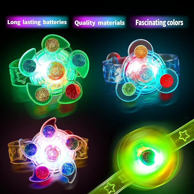 50 PCS LED Spinner Bracelets Light Up Party Favors For Kids 4-8-12, Glow Bracelet Glow in The Dark Party Supplies Light Up Toys, Classroom Kids Prizes Goodie Bag Stuffers, Easter Egg Fillers Gift (50)-CubbioJoy