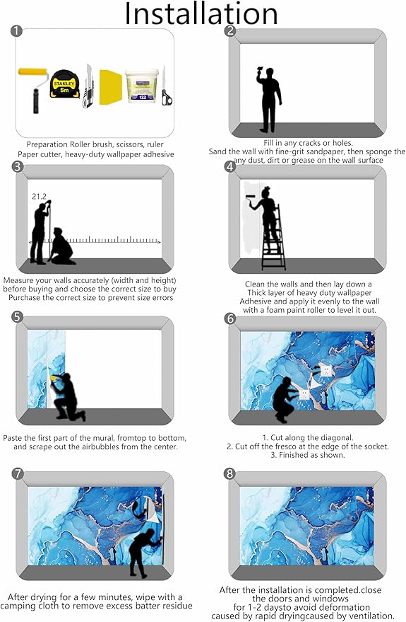 Blue Marble Wallpaper Abstract Gold Art Mural Wallpaper for Living Room Bedroom Dining Room Basement(Not Self-Adhesive)-CubbioJoy