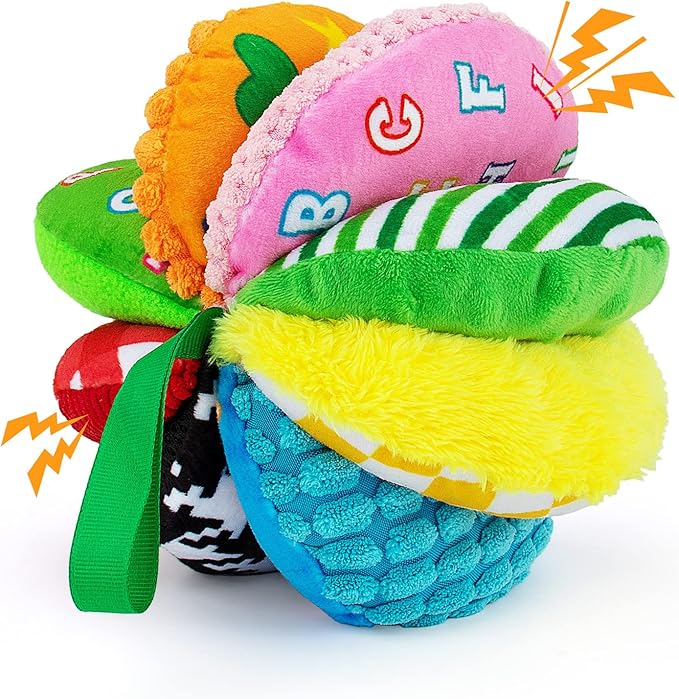 8-in-1 Sensory Balls for Infant Toddlers,Rainbow Fabric Baby Toy for Sensory Development,Montessori Toys for Babies 6-12 Months,8 Different Sensory Tactile Textures with Crinkle Rattle Squeakers-CubbioJoy