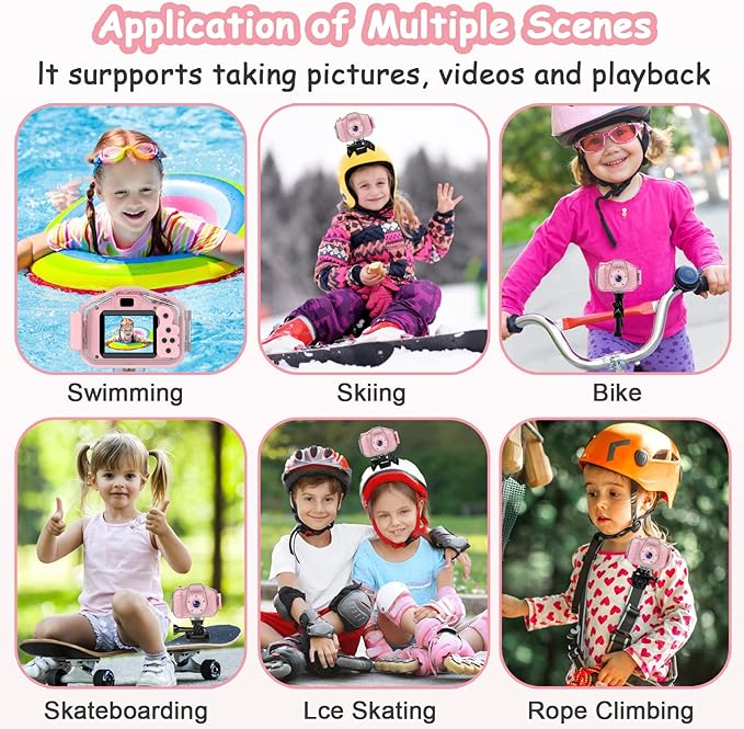 Agoigo Kids Waterproof Camera - Children Underwater HD Video Digital Camcorder, Portable Travel Toy for Toddler - Ideal Christmas Birthday Gifts for Boys Girls Age 3-12 with 32GB Card (Pink)-CubbioJoy