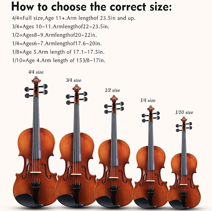 ADM 4/4 Full Size Wood Violin Set for Kids Teens Students Adults Beginner Acoustic Violin Glossy Fiddle Starter Kit with Hard Case, Rosin, Shoulder Rest, Bow, Clip-on Tuner and Fingerboard Sticker-CubbioJoy