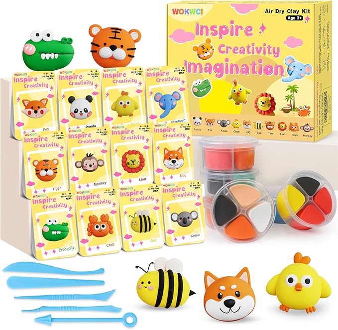 Air Dry Clay Kit for Kids, Modeling Magic Clay for Kids, Ultra Light & Soft, 12 Boxes DIY Animals Model with Step by Step Tutorial and 5 Sculpting Tools, Creative Art Crafts Toys Gifts for Girls Boys-CubbioJoy