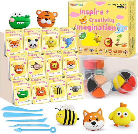 Air Dry Clay Kit for Kids, Modeling Magic Clay for Kids, Ultra Light & Soft, 12 Boxes DIY Animals Model with Step by Step Tutorial and 5 Sculpting Tools, Creative Art Crafts Toys Gifts for Girls Boys-CubbioJoy