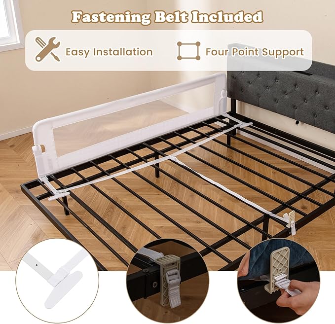 BABY JOY Bed Rails for Toddlers, Extra Long, Swing Down Safety Bed Guard for Convertible Crib, Folding Baby Bedrail for Kids Twin, Double, Full Size Queen & King Mattress (71", White)-CubbioJoy