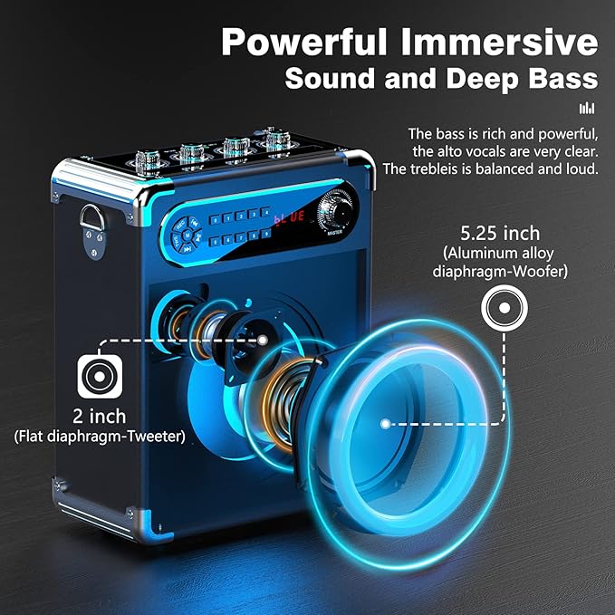 Karaoke Machine with 3 Wireless Microphones for Adults/Kids, Portable Bluetooth 5.3 Karaoke Speaker, Home Party Speaker with Disco Lights for Outdoor, PA System Supports TWS and TV connectivity-CubbioJoy