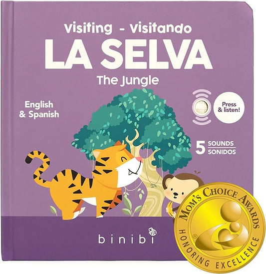 Binibi Spanish Books for Babies & Toddlers 1-3 La Selva Bilingual Sound Book with Jungle Animal Sounds | Bilingual Children's Book | Support Spanish Learning for Kids | Libro en español para bebés-CubbioJoy