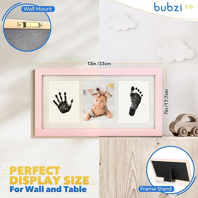 Bubzi Co Baby Handprint Kit & Footprint Photo Frame for Newborn Girls and Boys, Unique Baby Shower Gifts Set for Registry, Memorable Keepsake Decorations for Room Wall or Nursery Decor (Ballet Pink)-CubbioJoy