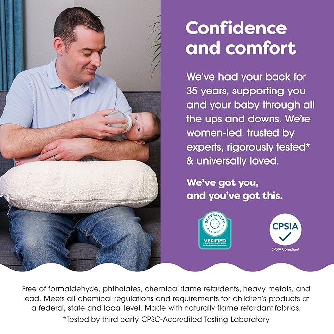 Boppy Nursing Pillow - Ergonomic Bottle & Breastfeeding Pillow with High, Firm, Large Area, Water-Repellent Cushion with Washable Cover; Baby Safety Alliance Verified - Oatmeal Boucle-CubbioJoy