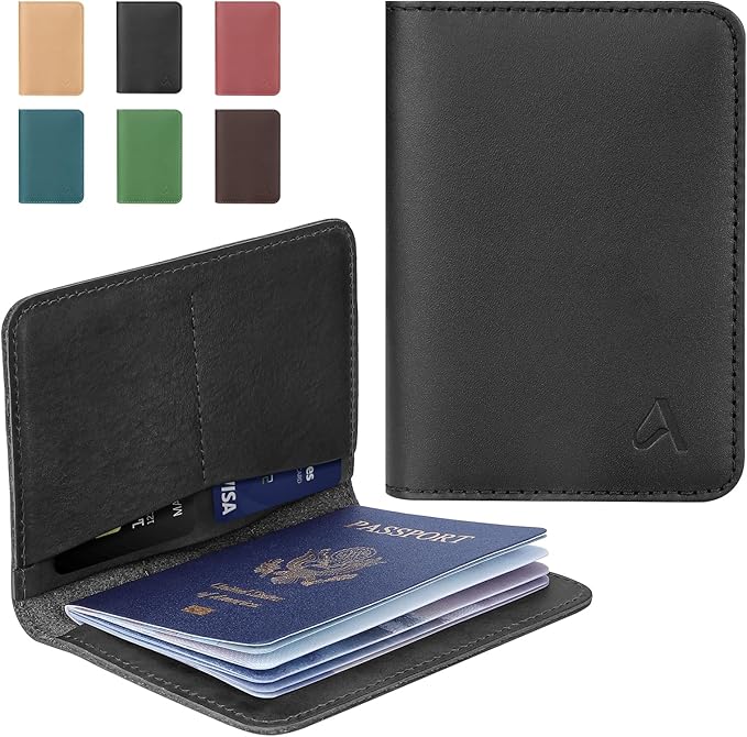 ALLIVE Passport Holder for Travel, Genuine Leather Passport Holder Women Men,Passport Cover Wallet,Travel Must Haves Airport Essentials Travel Gifts Black-CubbioJoy