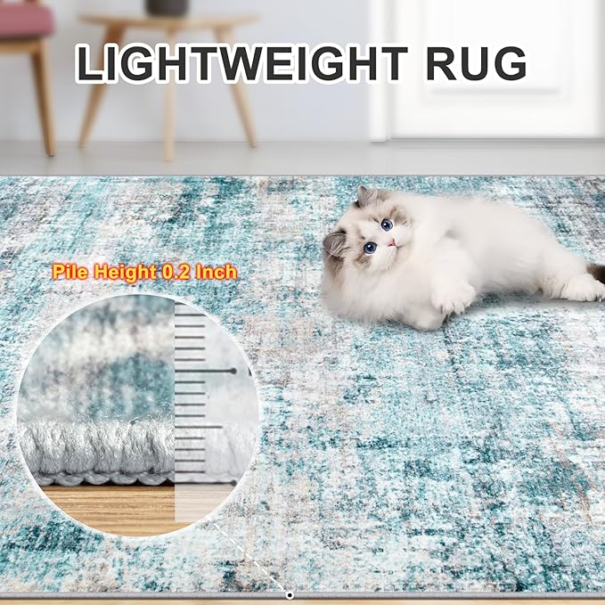 Area Rugs 10x14 Living Room - Washable Rug Modern Abstract Soft Large Neutral Non-Slip Carpet Indoor Floor Thin Carpets for Bedroom Dining Room Farmhouse Nursery Home Office Green-CubbioJoy