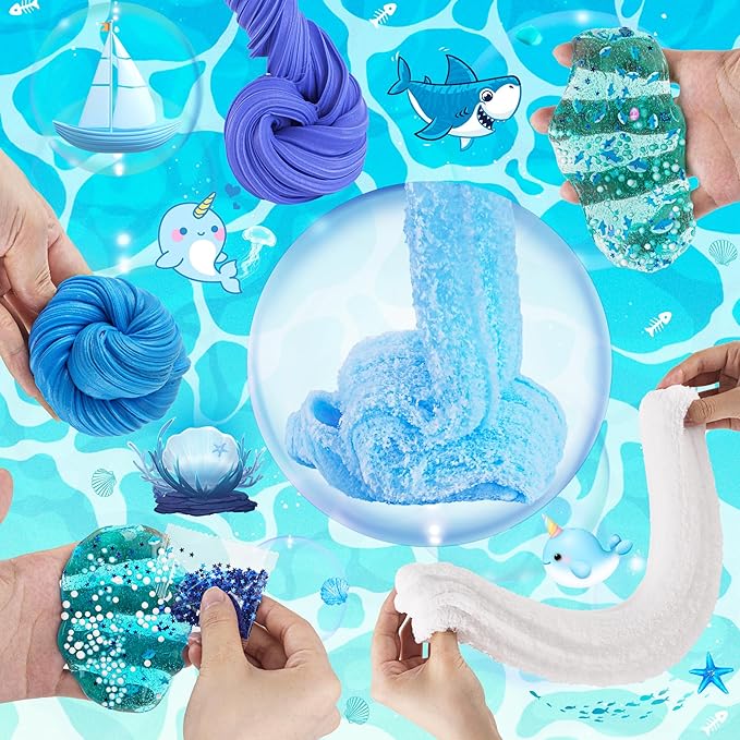 6 Packs Slemes, Blue Slime Kit - Cloud Slime kit for Boys Girls Ages 8-12, for Kids Slime Set Party kit Goodie Bag Stuffers, 4 5 6 7 8 9 10 Year Old Girl Birthday Gift Cute Stuff-CubbioJoy