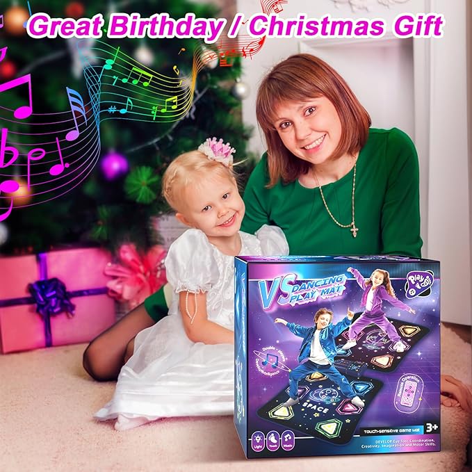 Dance Mat Toys for 3-12 Year Old Girls Boy, 2 Players Dance Mat with Light-up 12 Buttons & 5 Games Mode, Bluetooth Dance Game Toy for Girls 5-7, Xmas Birthday Gifts for 3 4 5 6 7 8 9 10+ Year Old Kids-CubbioJoy