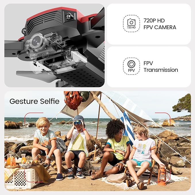 DEERC D20 Mini Drone for Kids with 720P HD FPV Camera Remote Control Toys Gifts for Boys Girls with Altitude Hold, Headless Mode, One Key Start Speed Adjustment, 3D Flips 2 Batteries, Red-CubbioJoy