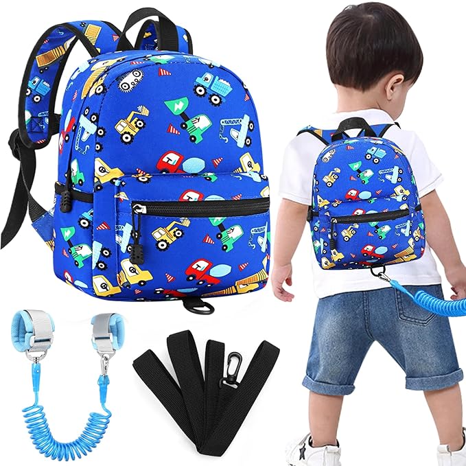 Accmor Toddler Backpack with Leash, Cute Kids Backpacks with Anti Lost Wrist Link, Mini Baby Backpack Leash Walking Harness for Outdoor Travel, Small Excavator Backpack Tether Protector for Boys-CubbioJoy