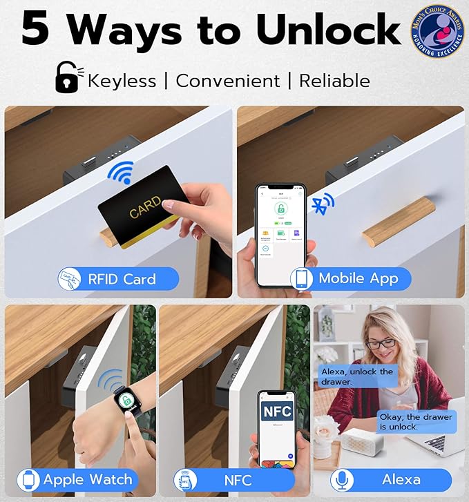 Anweller Smart Cabinet Lock, Hidden No Drill Keyless Electronic Digital Bluetooth RFID Magnetic Child Safety Baby Proofing Drawer Lock for Cupboard Closet Liquor Adults Secret Cabinets - Black Green-CubbioJoy