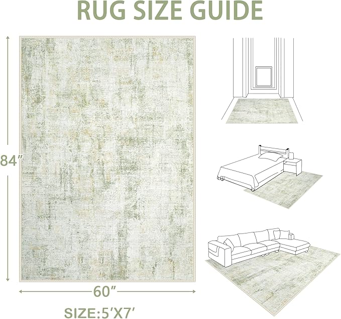 Area Rugs 5x7 Living Room: Washable Rug Modern Abstract Rugs Soft Non Slip Neutral Rug Stain Resistant Indoor Carpet for Bedroom Kitchen Dining Room Nursery Home Office Rugs(Green Brown,5'x7')-CubbioJoy