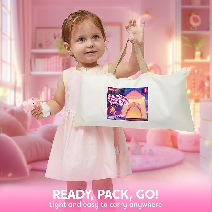 JOYIN Pink Princess Tent for Girls with LED Star Lights-Indoor & Outdoor Large Playhouse Kids Castle Play Tent for Children Indoor and Outdoor Games-CubbioJoy