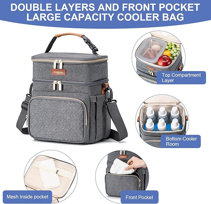 Insulated Breastmilk Cooler Bag with Ice Pack - Holds 6x9oz Bottles, Leakproof Double Layer, Baby Bottle Cooler Bag with Adjustable Strap for Nursing Moms, Daycare & Travel-CubbioJoy