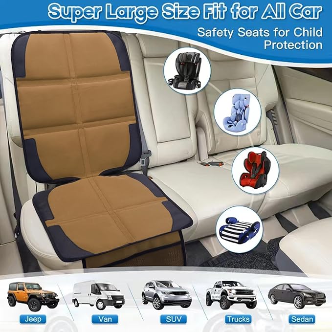 Car Seat Protector for Child Car Seat, 2 Pack Baby Car Seat Covers with Mesh Pockets & Non-Slip Backing 600D Durable Seat Protector-CubbioJoy
