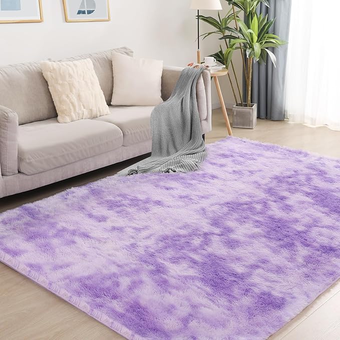5x7 Area Rug, Luxury Rugs for Living Room, Ultra Soft Rugs for Bedroom, Non-Slip Indoor Carpet for Nursery, Kids Room, Playroom, Home Decor, Tie-Dyed Purple-CubbioJoy