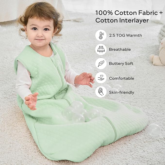 JELLYMONI Baby Sleep Sack TOG 2.5, 18-24 Months Winter Baby Wearable Blanket, 100% Cotton Infant Sleeping Sack 2-Way Zipper Warm Quilted Sleepsack-CubbioJoy