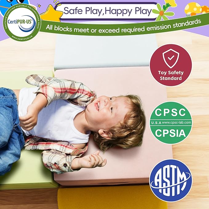 4 Piece Foam Climbing Blocks for Toddlers, Baby Climbing Gym with Ultra High Density Foam for Crawling and Sliding, Indoor Soft Play Set for Infant, Babies & Kids - Multicolor (Multicolor A, 4-Piece)-CubbioJoy