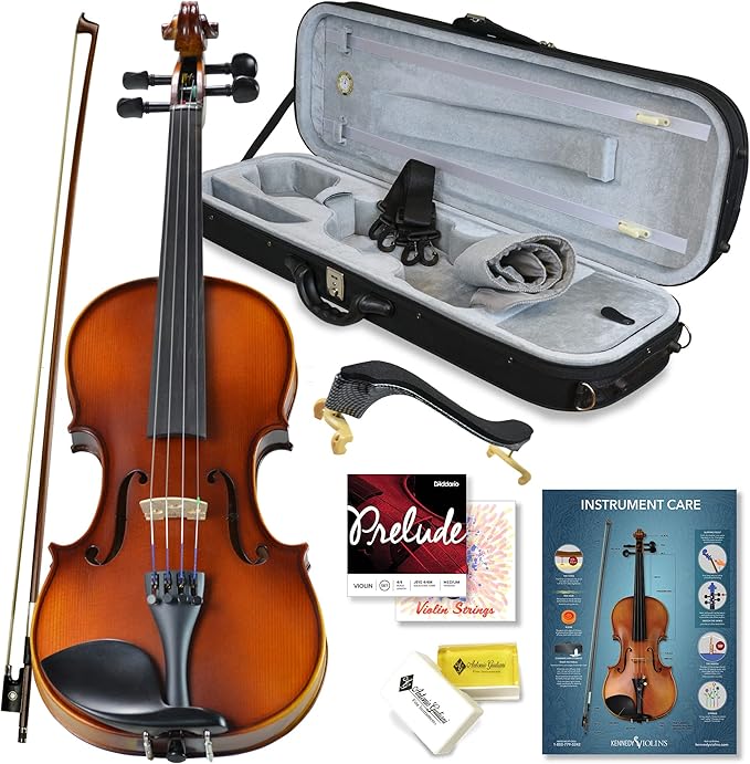 Bunnel Pupil Violin Outfit 4/4 Full Size Clearance By Kennedy Violins - Carrying Case and Accessories Included - Solid Maple Wood and Ebony Fittings RB300-CubbioJoy