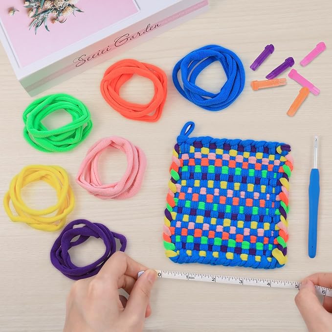 IQKidz Weaving Loom Kit Toys, DIY Arts and Crafts for Kids and Adults, Ideal Gifts for Girls Ages 5 6 7 8-12 13, Easy Potholder Loom Knitting Activity for Beginners, 224 Craft Loops-CubbioJoy