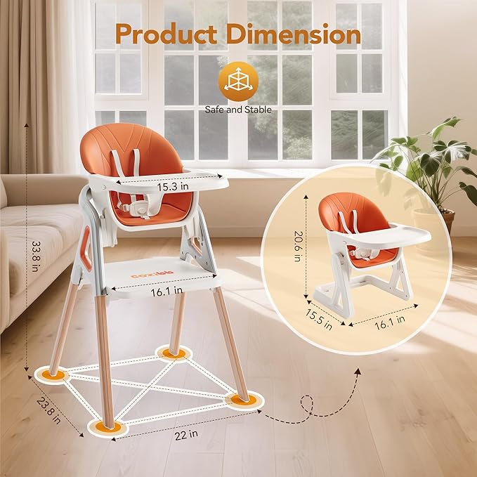 CoziBB Baby High Chair, 6 in 1 Convertible Growing Baby Highchairs for Babies and Toddlers, Baby Chair with Adjustable Dining Tray and Seat, 5-Point Safety Belt,White-CubbioJoy
