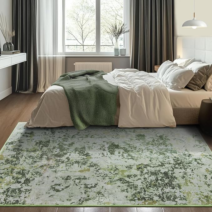 Kelarea 4x6 Rug for Living Room, Green Washable Non-Slip Rugs, Low Pile Soft Modern Abstract Carpet for Bedroom, Kitchen, Dining Room, Classroom, Dorm, Nursery, Home Office-CubbioJoy