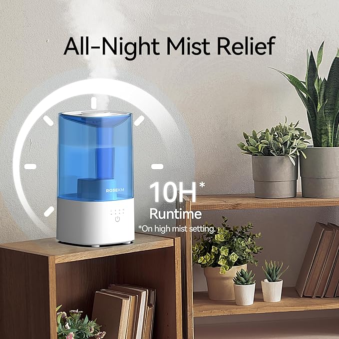 Cool Mist Humidifiers for Bedroom, 2.0L Small Humidifier for Baby and Plant, Last Up to 10H on Max Mist Setting, Auto Shut-Off, Auto-Off Indicator, 360° Nozzle-CubbioJoy
